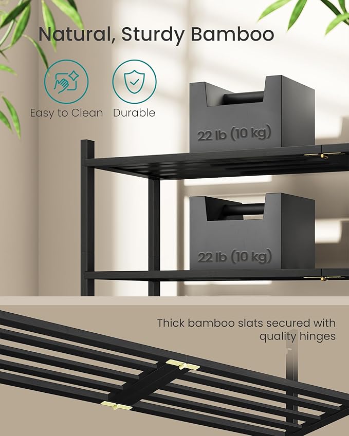 SONGMICS Bamboo Shoe Rack for Closet, Stackable Shoe Oragnizer with Modular Structure, Space-Saving Free Standing Shelf for E