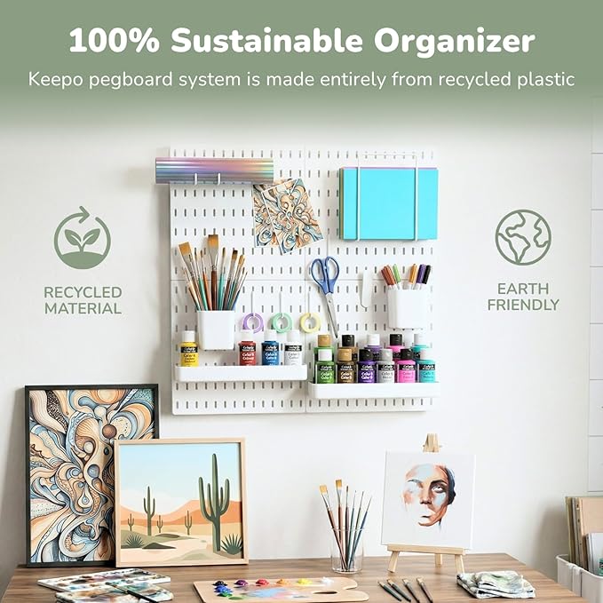 Keepo Peg Board Wall Organizer – Plastic Pegboard Panels, Modular Peg Board Storage System for Home Office, Craft Room, Gamin