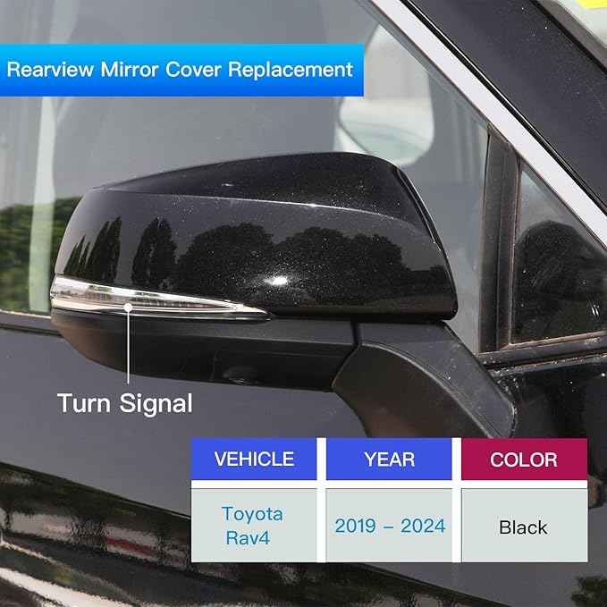 Left Driver Side Mirror Cover Cap Compatible with Toyota Rav4 2019-2023 With Turn Signal Glossy Black(NOT for LE & Hybrid LE)