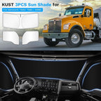 KUST Full Coverage Window Shades for Kenworth T680 T880 W990 (All Years) Accessories, Window Cover UV Block Privacy Protection Keep Your Car Cool Easy Install Full Set 3PCS