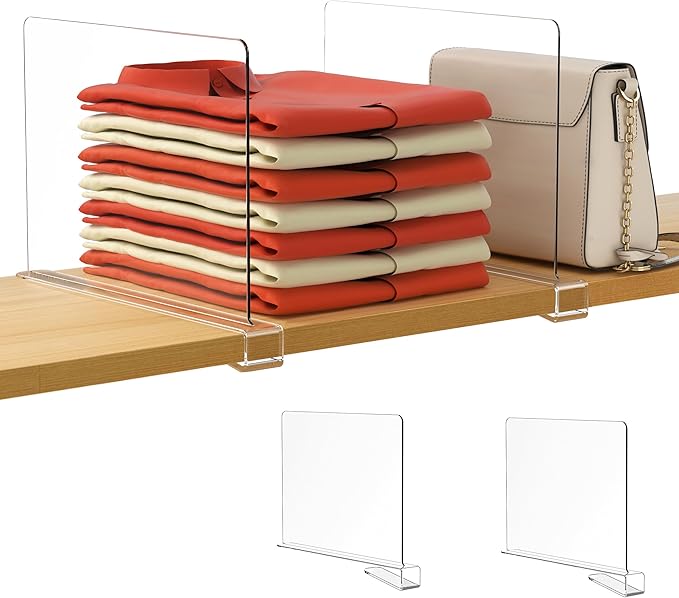 HBlife 2 Pack Clear Shelf Dividers, Vertical Purse Organizer for Closet Perfect for Sweater, Shirts, Handbags in Bedroom and 