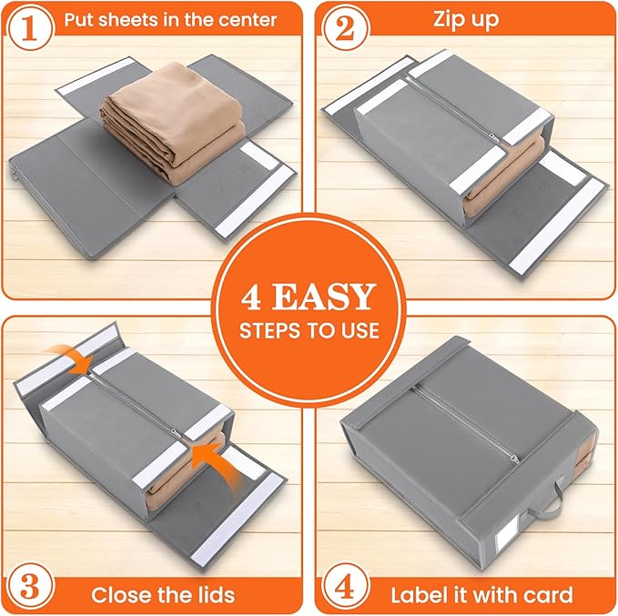 WOWBOX Sheet Organizers and Storage,Closet Bed Sheet Organizer Under Bed Storage and Organization with Label Cards & Clear Wi