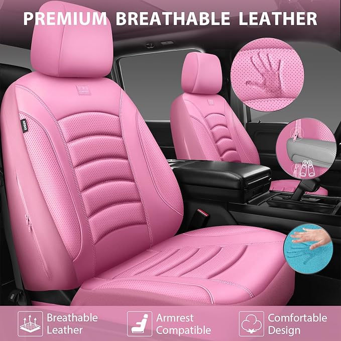 CAR PASS 3D Foam PU Leather Pink Car Seat Covers, Universal Seat Covers Front 2 for Trucks SUV Sedan Automotive Seat Covers A