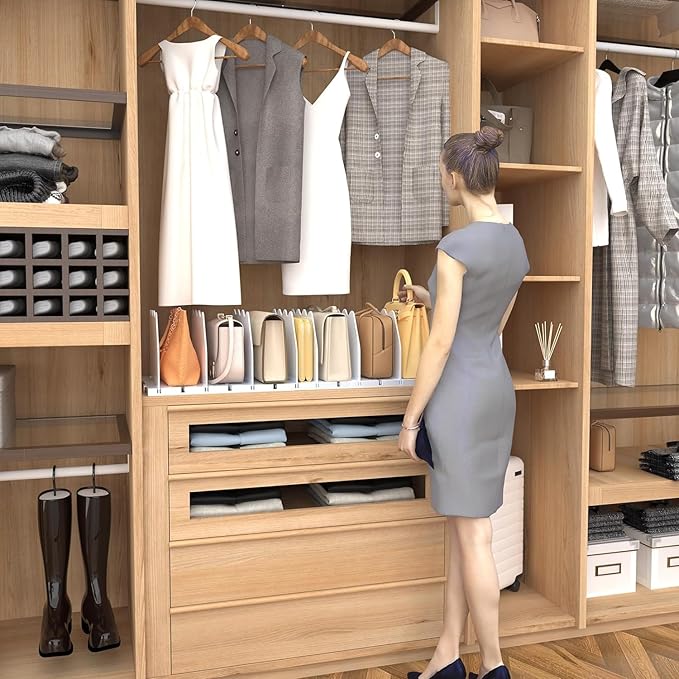 SPACEKEEPER Shelf Divider for Closet, 2 Pack Adjustable Purse Organizers Handbag Separators Storage Organizer Bookshelf Separ
