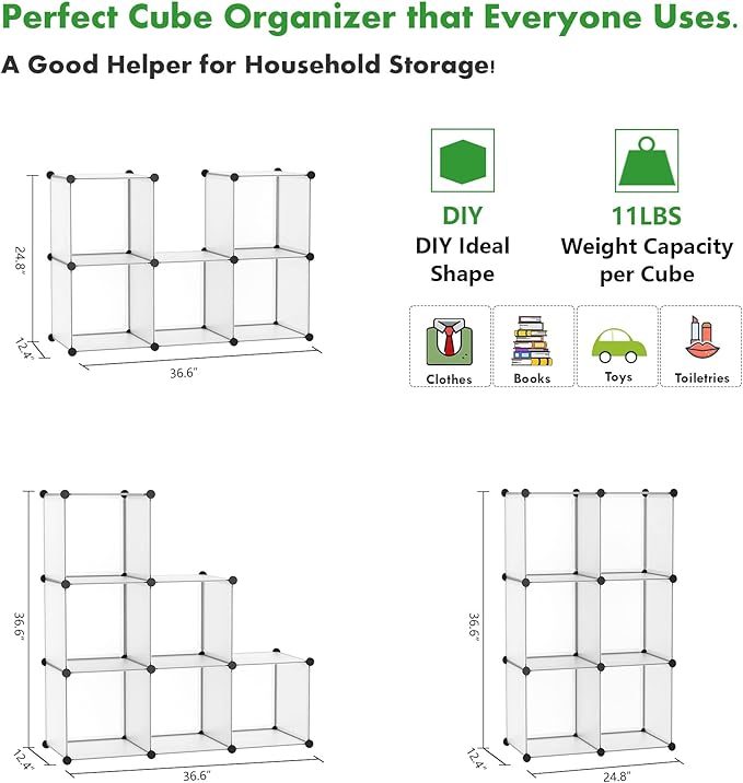 C&AHOME Cube Storage Organizer, 6-Cube Shelves Units, Closet Cabinet, DIY Plastic Modular Book Shelf, Ideal for Bedroom, Livi