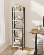 Hzuaneri Ladder Shelf, Bookshelf Bookcase, Freestanding Corner Storage Shelve with 2 Hooks for Home Office, Living Room, Kitc