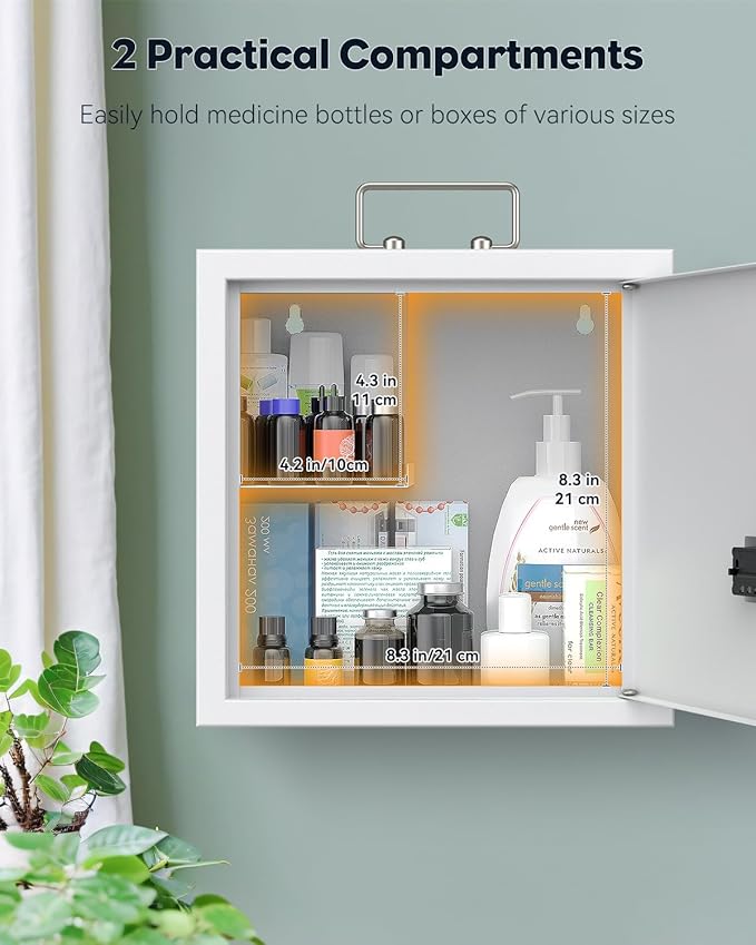 Uniclife Wall Mount Medicine Cabinet with Combination Lock & Handle Locking First Aid Cabinet Lockable Medical Cabinet Medium