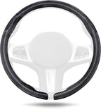 Aimato Car Steering Wheel Cover Carbon Fiber, Ultra-Thin Car Steering Wheel Cover,Comfortable & Breathable Microfiber,Universal Fit for Most Cars, Matte Black
