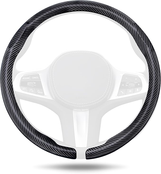 Aimato Car Steering Wheel Cover Carbon Fiber, Ultra-Thin Car Steering Wheel Cover,Comfortable & Breathable Microfiber,Universal Fit for Most Cars, Matte Black