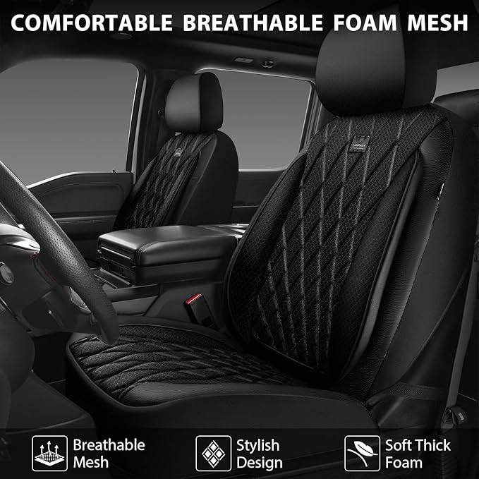 CAR PASS Thick Foam 3D Mesh Leather Car Seat Covers Full Set, Luxury Breathable Premuim Faux Leather Automotive Seat Covers, 