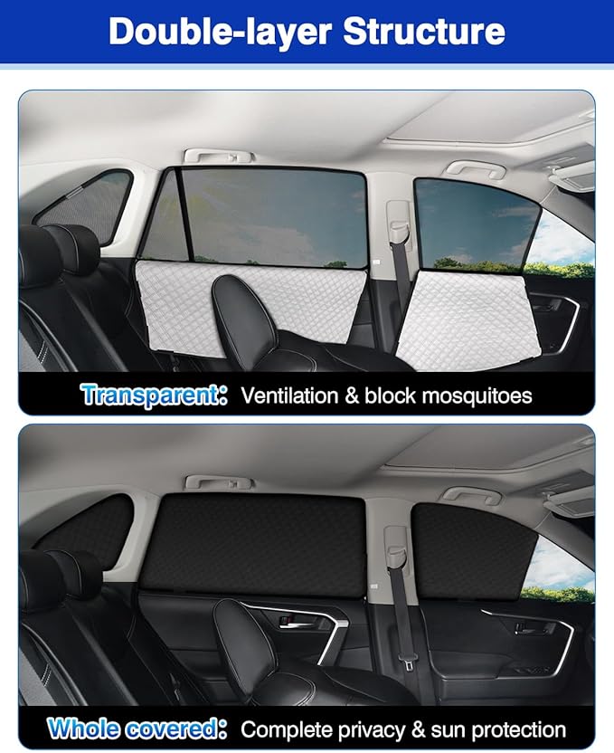 Powerty Side Window Shades for 2019-2025 Toyota RAV4 Accessories, Upgrade Double-Layer Side Rear Window Covers 6 Pack Light Block Car Privacy Cutains Shades for Baby, Camping, Napping, Sleeping
