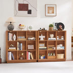 Joaxswe 9 Cube Storage Book Shelf, 40.5" Wide Organizer Bookshelf with Curved Edge, Wood Floor Standing 3-Tier Cubby Bookcase
