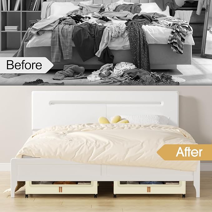 Yecaye Under Bed Storage with Wheels, 4 Pack Under the Bed Storage Containers with Lids & Label, XXL 60L Rolling Underbed Sto