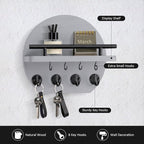 Nekon Key Holder for Wall - 9.8 Inch Apartment Wall Decor with Shelf and 8 Key Hooks, Circular Wood Key Hanger for Home Decor