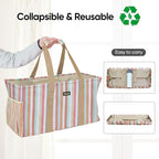 BALEINE Extra Large Utility Tote Bag with Reinforced Wire Frame, Reusable Grocery Bag for Shopping, Picnic (Color Stripe, 22''x12''x10'')
