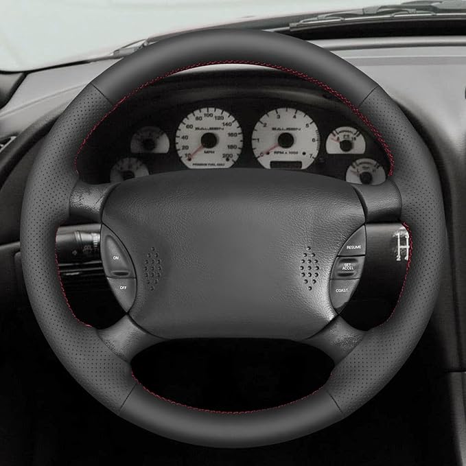 MEWANT Hand Stitch Leather Steering Wheel Cover Wrap for Ford Mustang 1994-2004 Steering Wheel Accessories for Ford