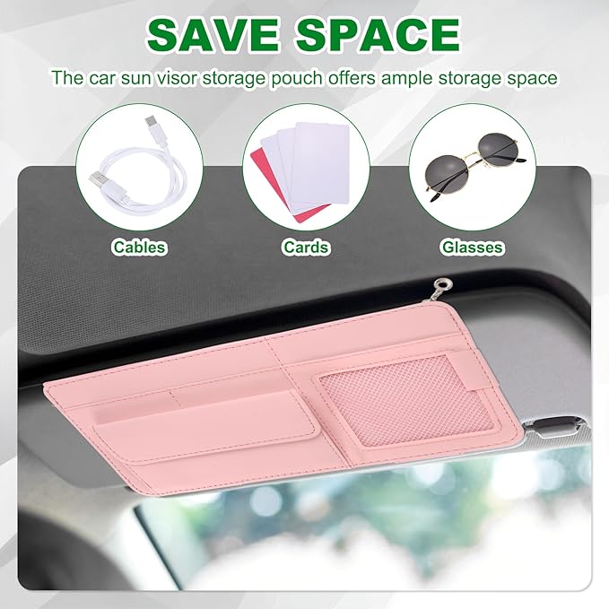 PATIKIL 1 Pcs Car Sun Visor Organizer, 12.8 x 6.5 Inch PU Leather Vehicle Storage Pouch Holder for Sunglasses Card Pen Driver License Car Accessories, Blue