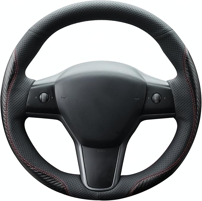 MEWANT Hand Stitched Steering Wheel Cover for Tesla Model 3 2017-2023 / Model Y 2020-2023 for Tesla Model 3/Y Accessories