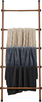 SIBRAD Expandable Blanket Ladder for Living Room, Adjustable Width (17.3"-32.3") Tall Metal Quilt Rack Wall Leaning, Rustic B