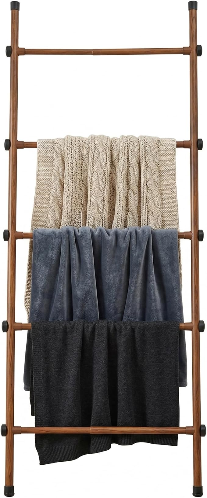 SIBRAD Expandable Blanket Ladder for Living Room, Adjustable Width (17.3"-32.3") Tall Metal Quilt Rack Wall Leaning, Rustic B