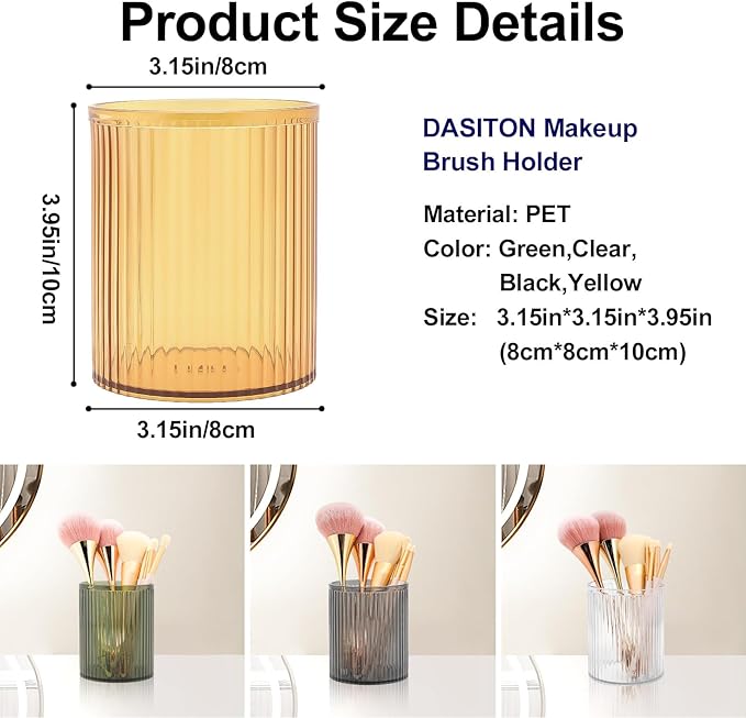DASITON Makeup Brush Holder Organizer, Acrylic Makeup Brush Cup, Vintage Striped Make Up Brush Holder for Vanity, Bathroom Co
