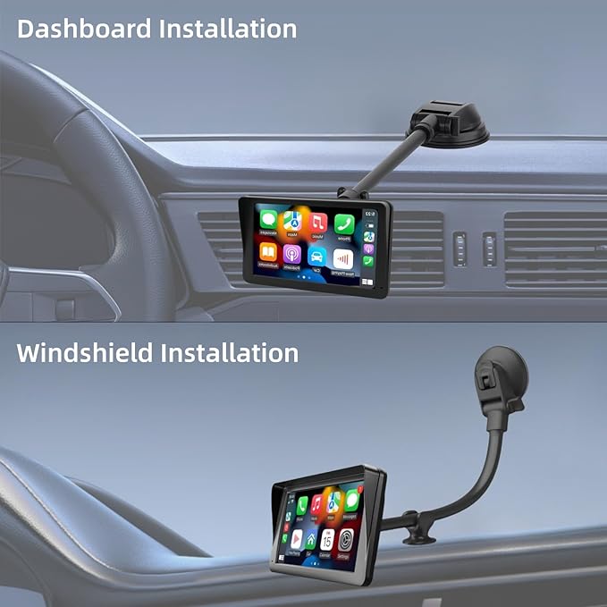 Suction Cup Mount for Carplay Screen with Scrwes, 11.8” Long Arm 360° Adjustable Aluminum Alloy Arm, Strength Windshield Dashboard Mount with 78mm Adhesive Disk for All Car Display Holder