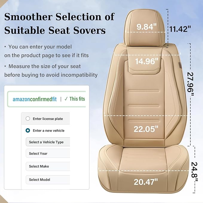Coverado Car Seat Covers, Front Covers for Cars, Car Seat Cover Front Seats, Car Seat Protector Waterproof, Leather Car Seat 