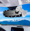 Dotesy 3 PCS Bling Rearview Mirror Cover, Elastic PU Leather Auto Rear View Mirror Protector with Butterfly Car Interior Accessories Universal for Car, SUV, VAN (Black White)