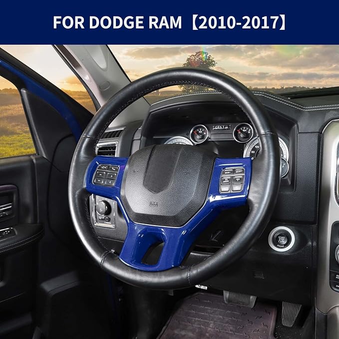 Hoolcar Interior Steering Wheel Cover ABS Trim Compatible with 2010-2017 Dodge RAM Accessories, Blue