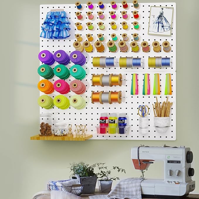 Peg Board, 4PCS Metal Pegboard Wall Organizer. Heavy Duty Pegboard, Peg Boards, Pegboard for Walls, White Pegboard for Garage