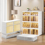 CIMLORD 4-Tier Foldable Shoe Rack Organizer for Closet 16Pairs Plastic Collapsible Shoes Storage Box Clear Shoe Boxes Stackab