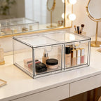 Prsildan Stackable Clear Makeup Organizer Acrylic Storage Drawers with 2 Drawers for Vanity Bathroom Office Desk Modular Draw