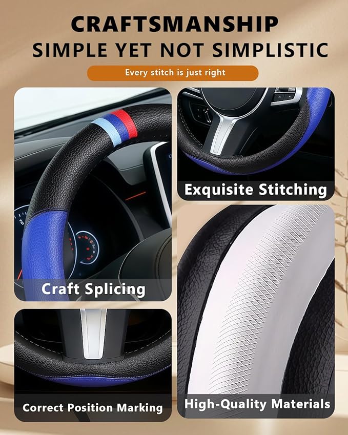Customized Auto Car Steering Wheel Cover for BMW X1,X2,X3,X4,X5,X6,X7,i3,i4,i5,i8 535i 740Li 335i M3 M4 M5 Z1 Z3 Z4 Z5 (Blue)