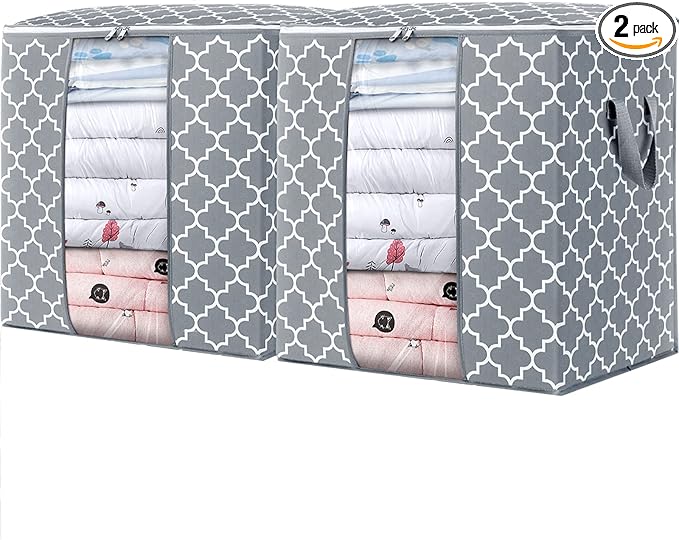 WISELIFE Storage Bags 2 Pack/100L Large Blanket Clothes Organization and Storage Containers for Comforters,Bedding, Foldable 