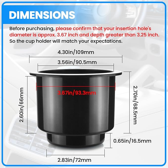 SDTC Tech Black Sofa Cup Holder, Insert Universal Cup Drink Holde for RV Boats, Cars, Sofas and Golf Carts (2-Piece)