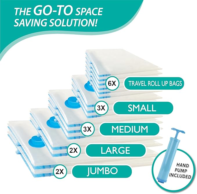Cozy Essential Vacuum Storage Bags, 80% Compression Vacuum Seal Space Saver Plastic Packaging Bags for Clothes, Blankets, Pil