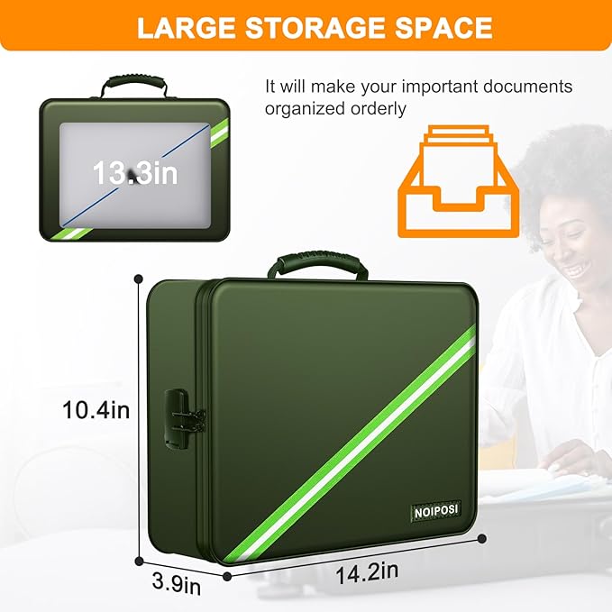 Noiposi Document Organizer with 5200℉ Heat Insulated,Waterproof and Fireproof Document Box,Portable Home Travel Safe Storage 