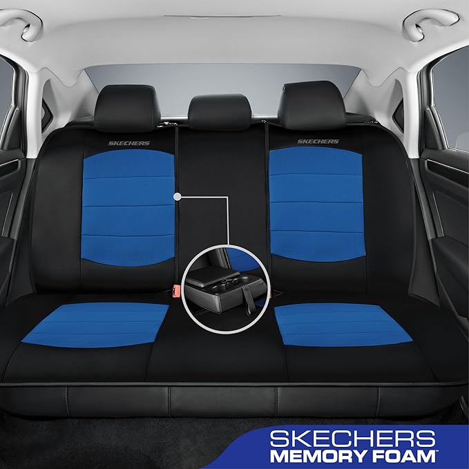 Skechers Memory FoamCar Seat Covers,Thick Cool Touch Fabric Seat Covers,Seat Cover Full Sets Airbag Compatible,Automotive Com