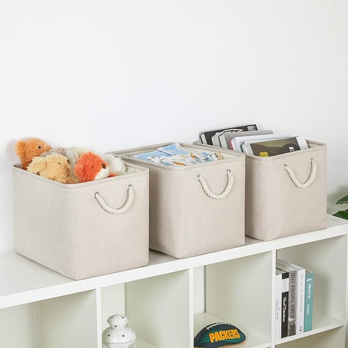 Bidtakay Large Storage Baskets for Shelves 3 Pack Fabric Storage Bins for Organizing Linen Collapsible Organizer for Closet-L