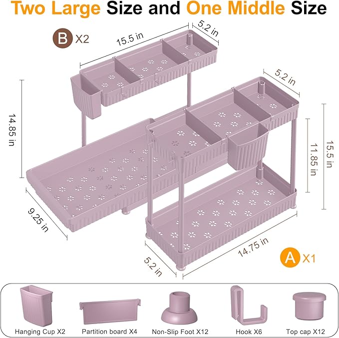 Sevenblue 3 Pack Multi-Purpose Under Sink Organizers and Storage, 2026 L-Shaped Pull Out Cabinet Organizer for Bathroom & Kit