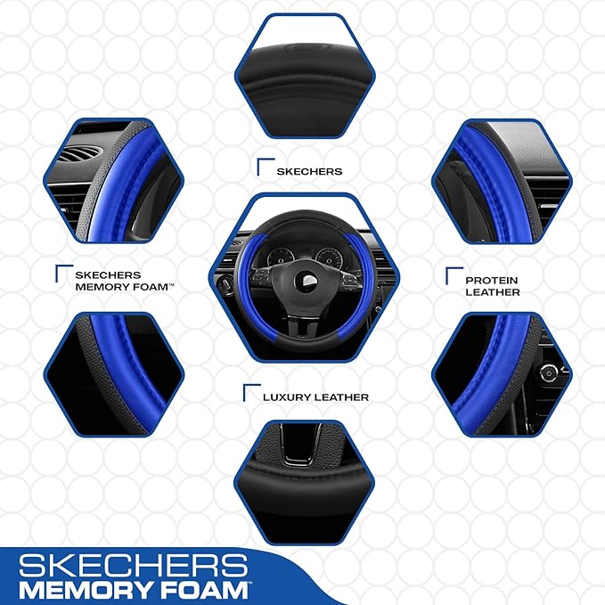 Skechers Steering Wheel Cover Memory Foam,Luxury Leather Steering Wheel Covers,Universal Anti-Slip Fit 14" 1/2-15" Car Wheel 