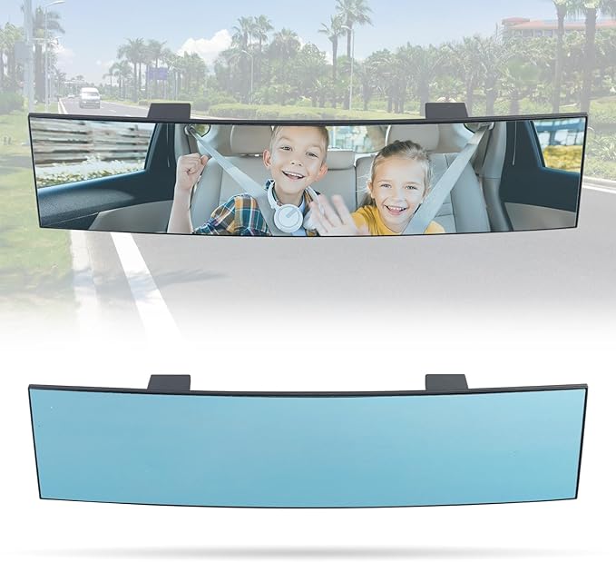 Rear View Mirror for Car,11.8" Convex Panoramic Wide Angel View Mirrors Extender,Blue Tint Anti Glare,Universal Clip on Interior Rearview Mirror for Truck Car and SUV (Blue)