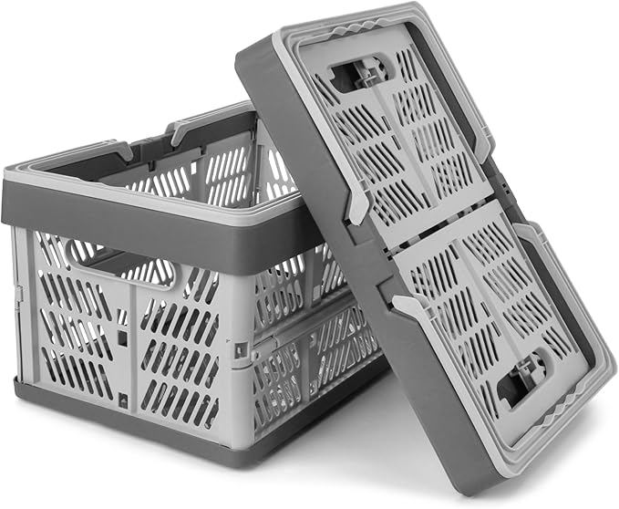 Domiella 2-Pack Foldable Storage Baskets, Collapsible PP Crates with Handles - 20L Capacity, Strong and Portable for Home Org