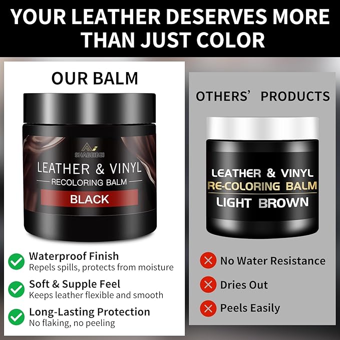 Leather Recoloring Balm and Leather Repair Kit for Furniture, Black Leather Restorer for Couches, Furniture, Car Seats, Leath
