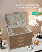 BOOVO Jewelry Boxes for Women, 5 Layer Jewelry Organizer with Necklace Hanger and Drawers, Large Jewelry Box for Earrings, Ne