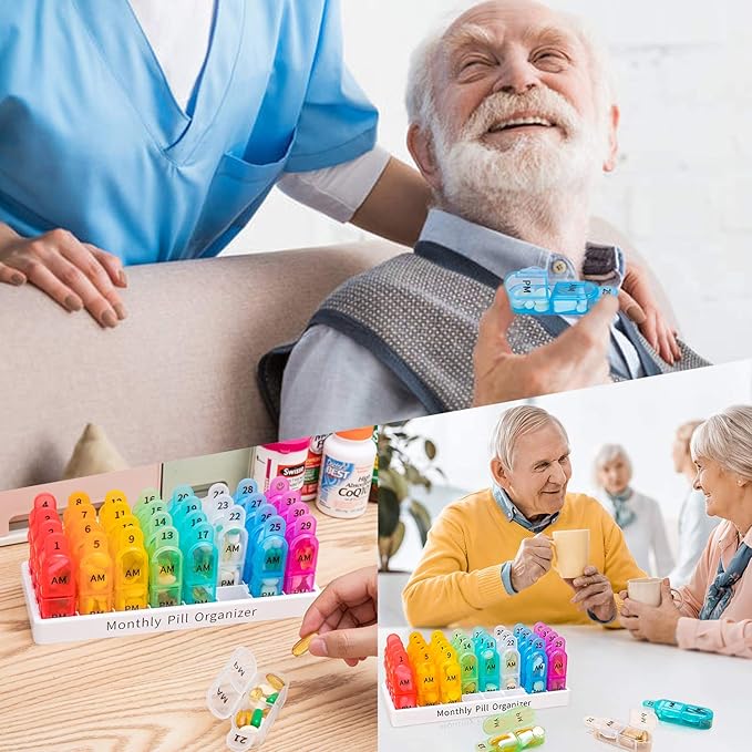 Daviky Monthly Pill Organizer 2 Times a Day - 30 Day Pill Box AM PM, BPA Free One Month Medicine Organizer Twice Daily, 31-Da