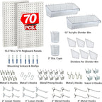 Azar Displays, 900945-WHT, 70 Piece Pegboard Organizer, Wall Mount Peg Board Combination Panel Kit for Bedroom, Craft Room, S