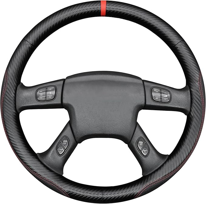 MEWANT Hand Stitch Steering Wheel Cover for 2003-2006 Chevy Silverado 1500 2500 3500 2007 Silverado Classic 2002-2009 Trailblazer Matte PU Carbon Fiber Microfiber Leather Steering Wheel Wrap