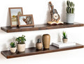 36" Rustic Walnut Wood Floating Shelves, 8 Inch Deep Wall Shelves for Home Decor, Wall Mounted Floating Shelf with Invisible 