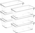 6 Pack Drawer Organizer - 3" X 6" Clear Acrylic Storage Bins with Non-Slip Pads, Versatile Desk Tray for Makeup, Jewelry, Kit